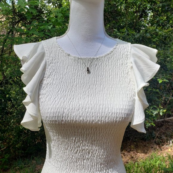 C/MEO COLLECTIVE Fit & Flare Ruffle Hem Mini Dress in Ivory Size Medium New - Picture 6 of 11